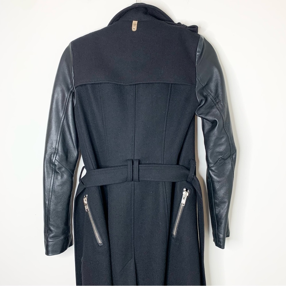Mackage Women's Dale Wool Trench Coat Asymmetrical Leather Sleeves Size XXS - Picture 8 of 16